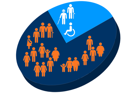 A solid pie chart illustrating distribution of pwds