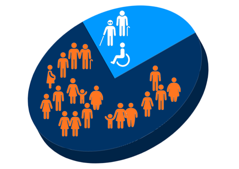 A solid pie chart illustrating distribution of pwds