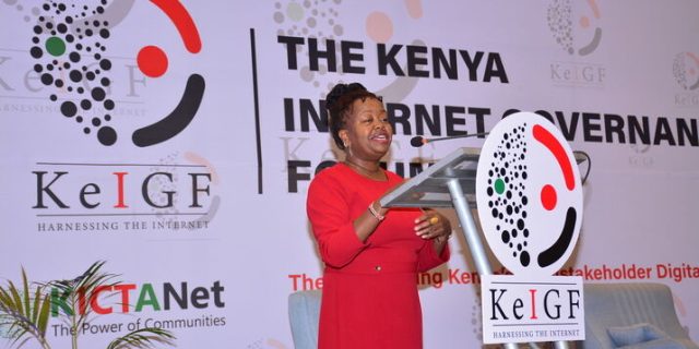 Dr. Grace Githaiga, CEO of KICTANet, speaking at the 17th Kenya Internet Governance Forum on August 1, 2024.